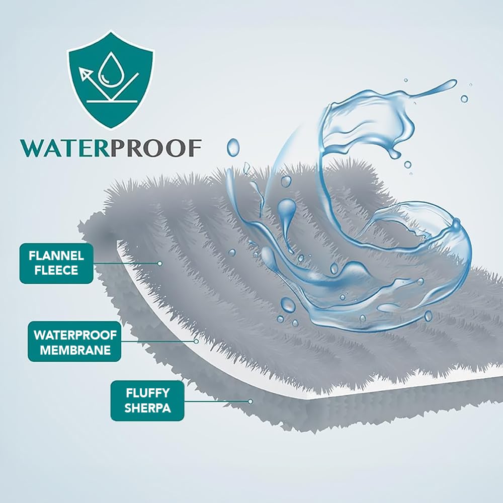 PetAmi WATERPROOF Dog Blanket For Bed, XL Dog Pet Blanket Couch Cover Protection, Sherpa Fleece Leakproof Bed Blanket Throw for